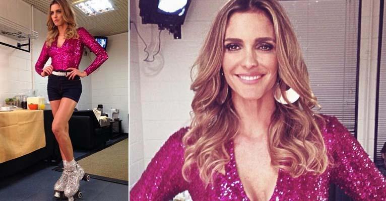 Sempre ousando nos figurinos, Fernanda Lima usa patins para apresentar Amor & Sexo