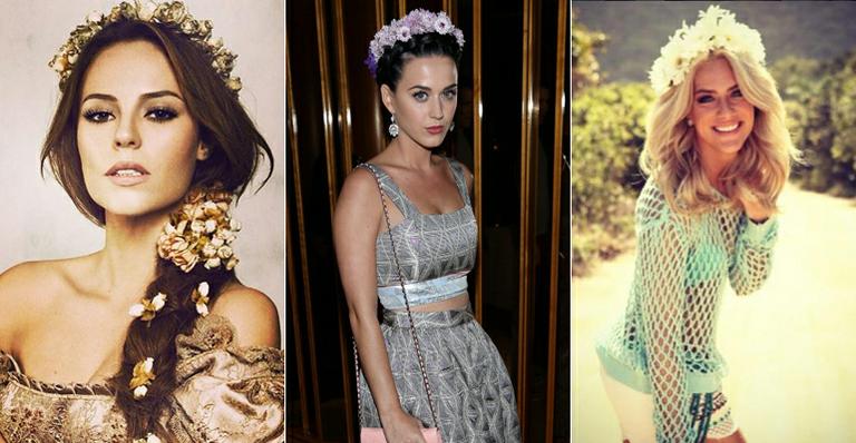 Looks com tiara de flores de Paolla Oliveira e Katy Perry inspiram penteado para festa