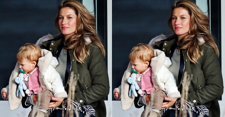 Gisele Bündchen e Vivian passeiam juntas pelas ruas de Boston