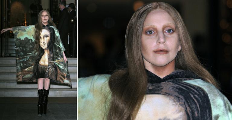 Lady Gaga aparece usando vestido com a estampa de Mona Lisa