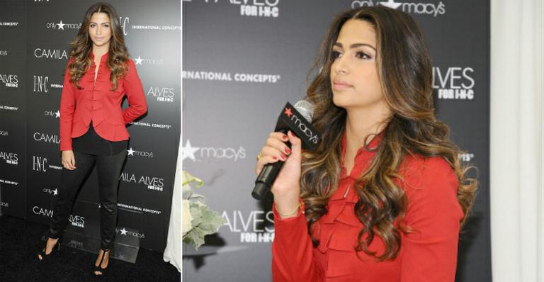 Camila Alves aposta em look comportado e despojado em Nova York