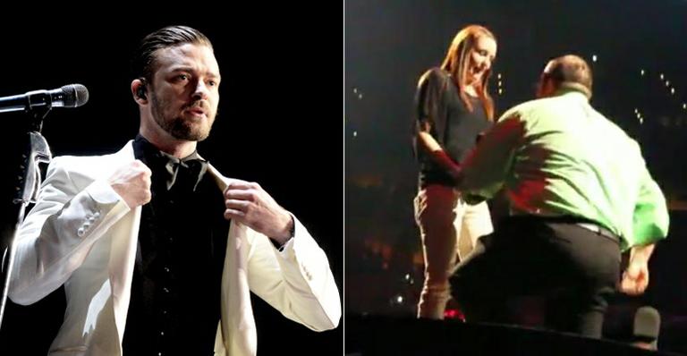 Justin Timberlake ajuda rapaz a pedir a namorada em casamento durante show. Assista o vídeo!