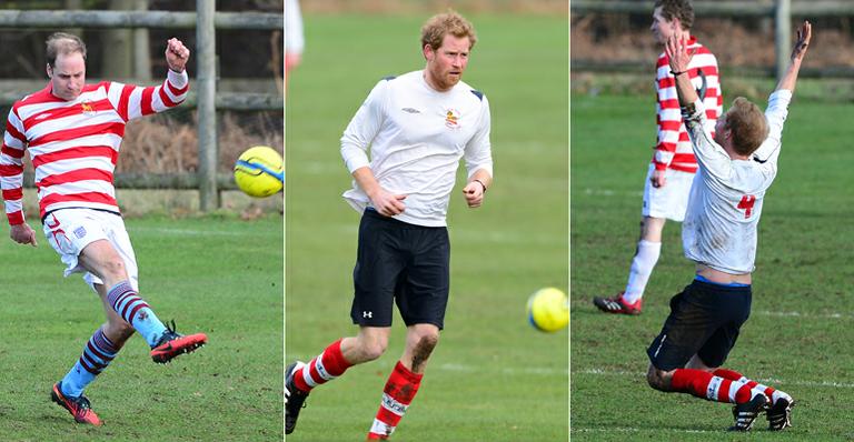 Príncipes William e Harry se empolgam em partida de futebol