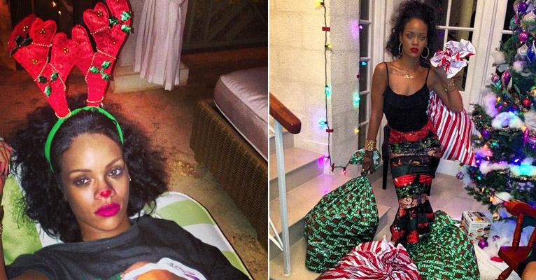 Rihanna se veste de rena do Papai Noel e se diverte com a família