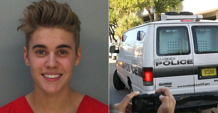 Justin Bieber é levado dentro de camburão para a prisão em Miami