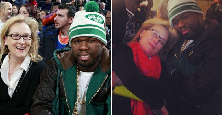 Meryl Streep curte jogo de basquete com 50 Cent