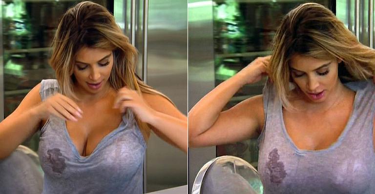 Kim Kardashian deixa leite materno vazar durante gravação de reality