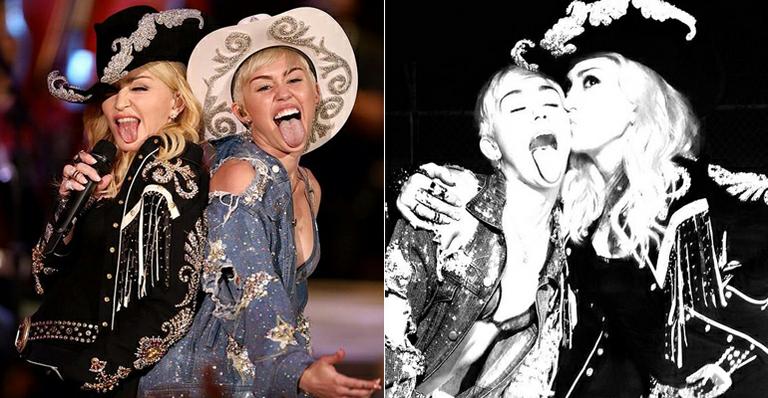 Miley Cyrus ganha beijo de Madonna após apresentação em programa de TV