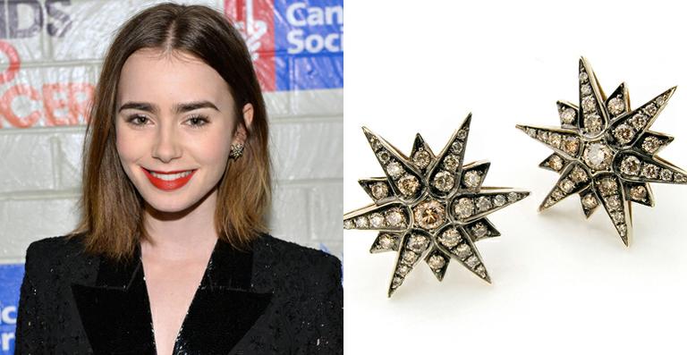 Lily Collins usa joias em ouro nobre durante evento beneficente