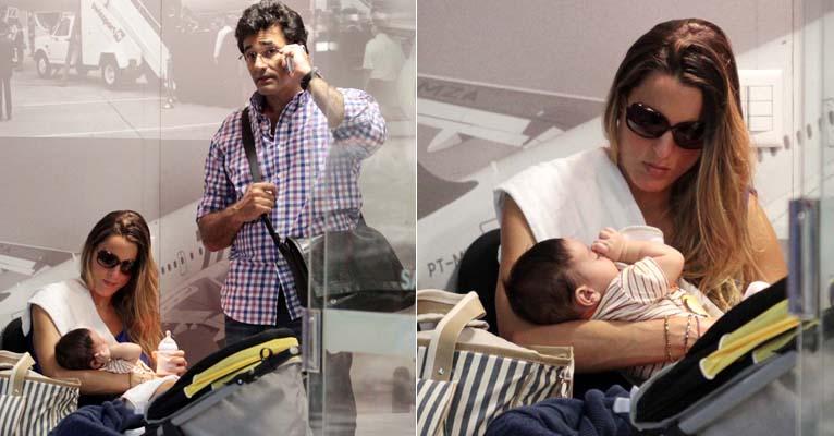 Luciano Szafir é flagrado com o filho de 2 meses no aeroporto