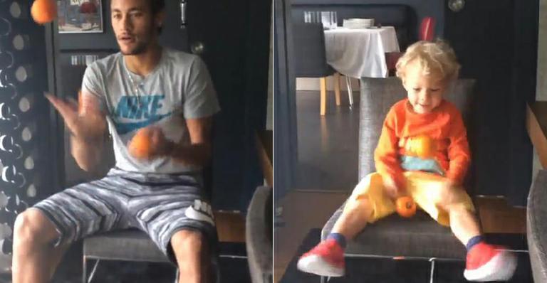 Davi Lucca, filho de Neymar, faz malabarismo com laranjas