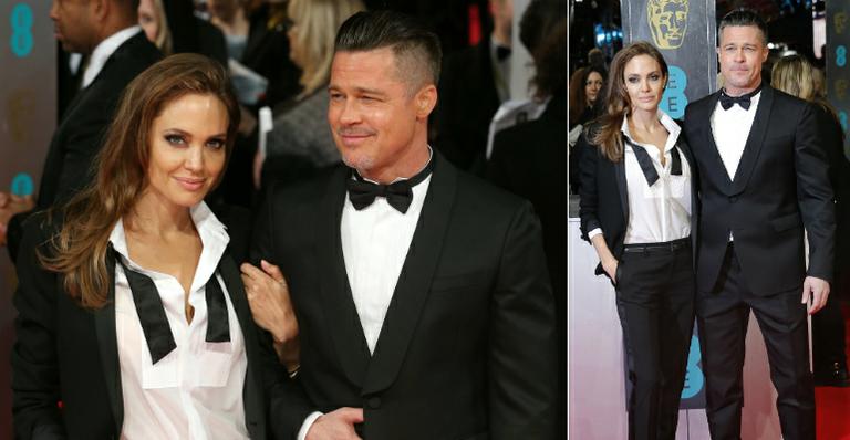 Angelina Jolie dispensa o longo e usa terninho ‘combinando’ com Brad Pitt