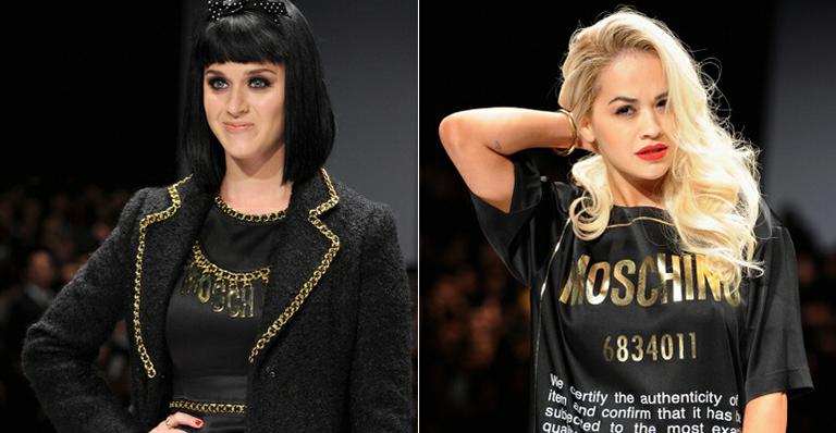 Katy Perry e Rita Ora ‘desfilam’ na passarela da Moschino para encontrar seus assentos na primeira fila