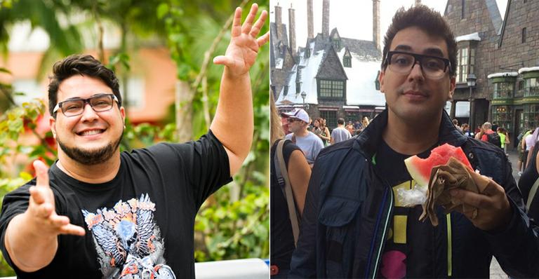 André Marques aparece bem mais magro e troca hambúrguer por melancia