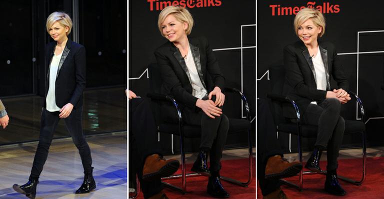 Paletó acinturado: Michelle Williams usa look descontraído e sexy