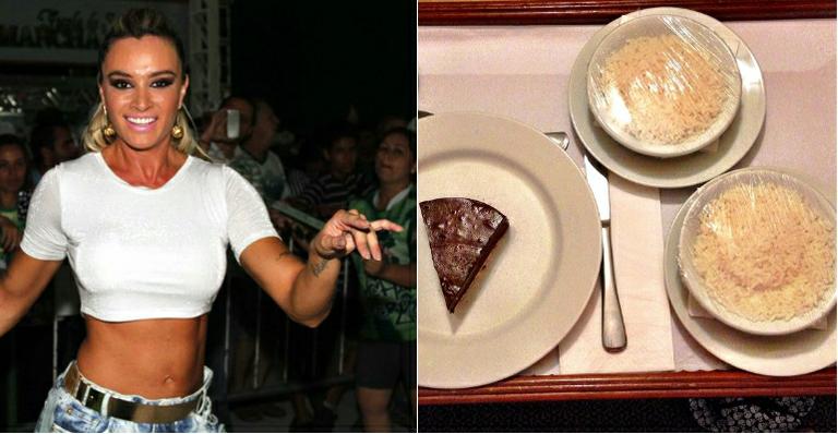 Antes do desfile, Juju Salimeni devora arroz sem mistura e bolo de chocolate