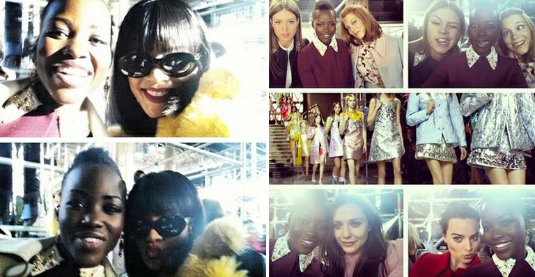 Lupita se diverte ao lado de personalidades no desfile da Miu Miu