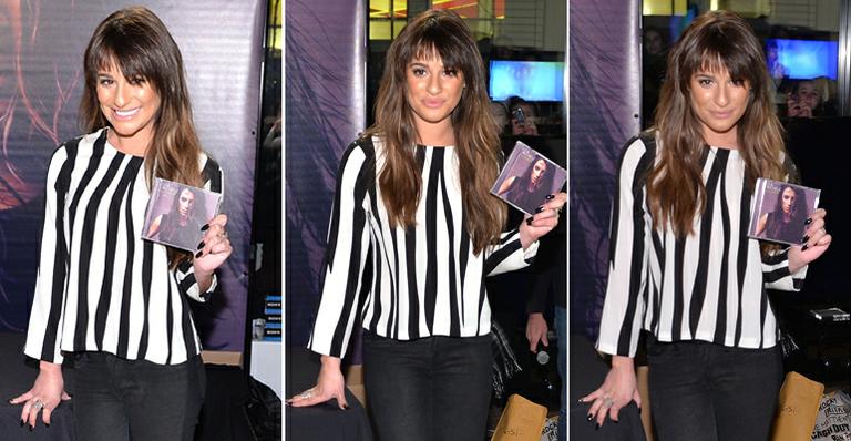 Listras verticais dão um up nos looks mais básicos (e sem engordar). Aprenda com Lea Michele