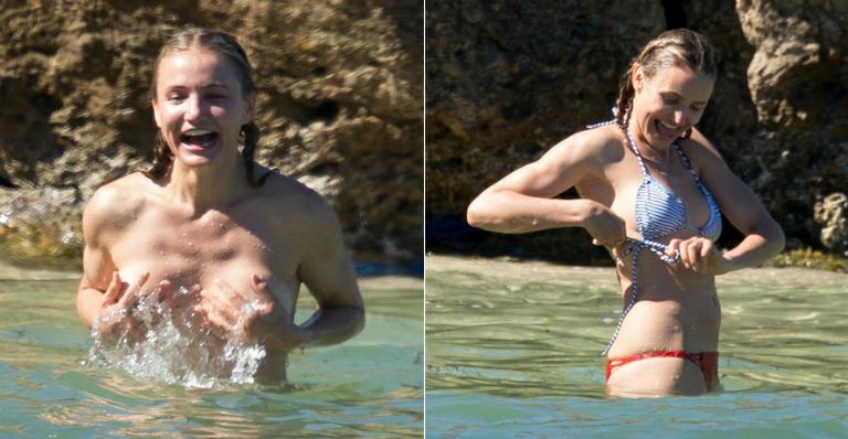 Cameron Diaz curte férias no Caribe e escapa de flagra indiscreto