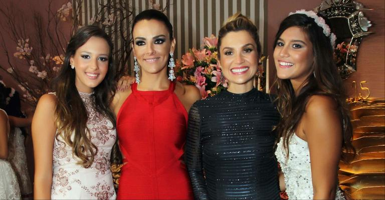 Flávia Alessandra vai com a filha, Giulia, a festa de debutante de Maria Laura