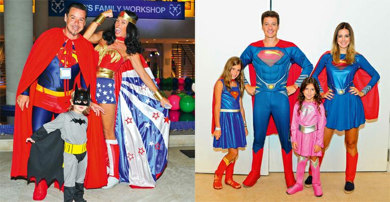 Adriane Galisteu e Rodrigo Faro vestem fantasia de super-heróis em evento
