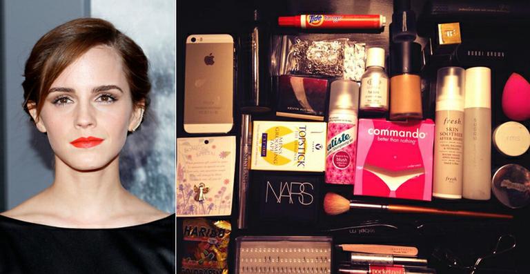 Emma Watson mostra o que não pode faltar em sua bolsa do red carpet