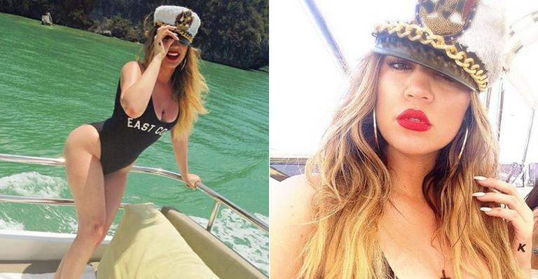 Khloé Kardashian aposta em maiô e deixa curvas em evidência