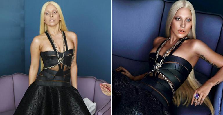 Lady Gaga aparece bem diferente em fotos de campanha antes de passar pelo Photoshop
