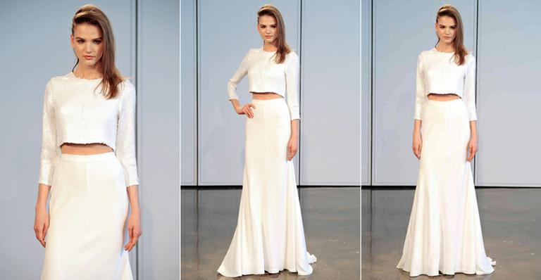 Vestido de noiva é substituído por top cropped em desfile da Bridal Fashion Week