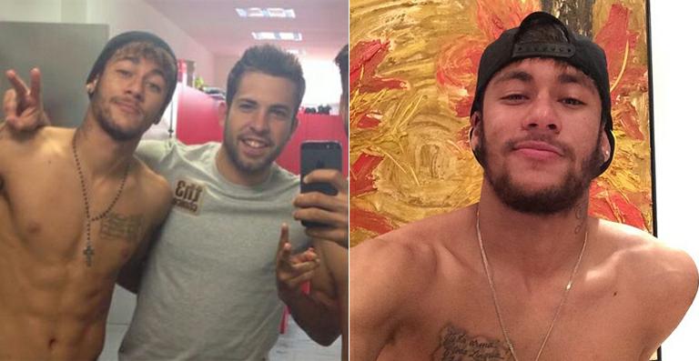 Neymar mostra o abdômen definido em foto com amigos