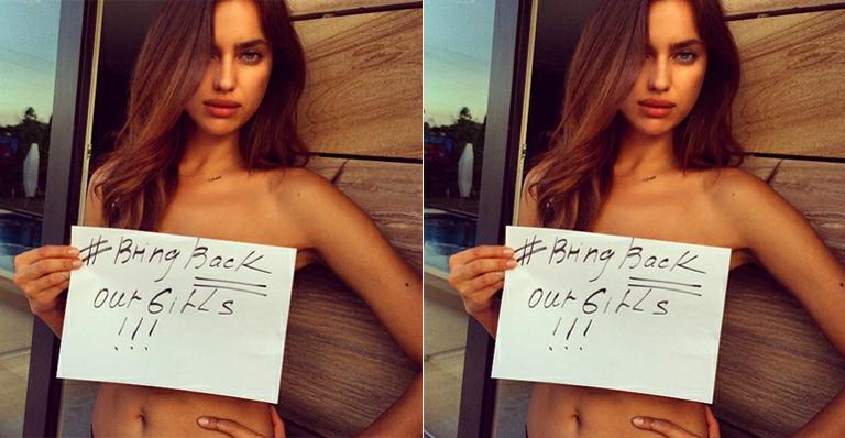 Irina Shayk faz topless em campanha por meninas sequestradas na Nigéria