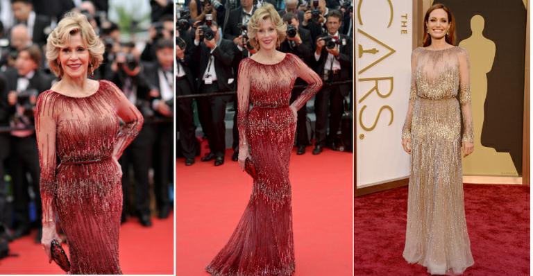Jane Fonda, de 76 anos, usa mesmo vestido Elie Saab de Angelia Jolie
