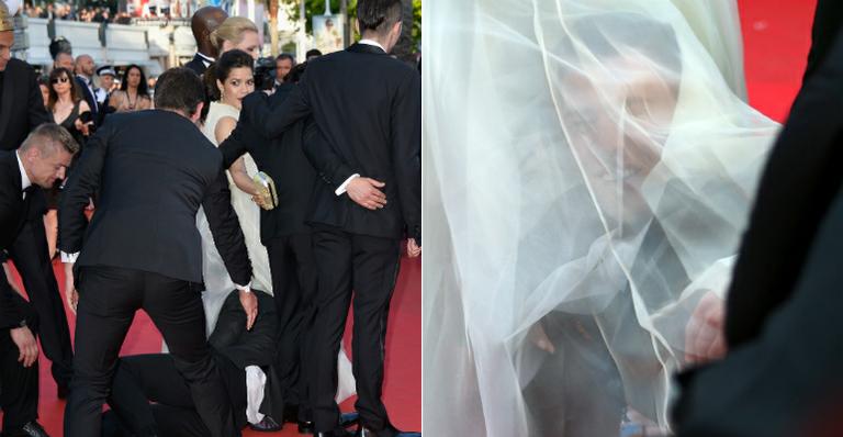 Homem tenta se esconder em vestido de America Ferrera no red carpet em Cannes