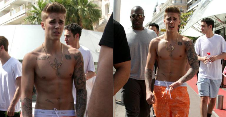 Justin Bieber circula sem camisa e exibe corpo sarado em Cannes