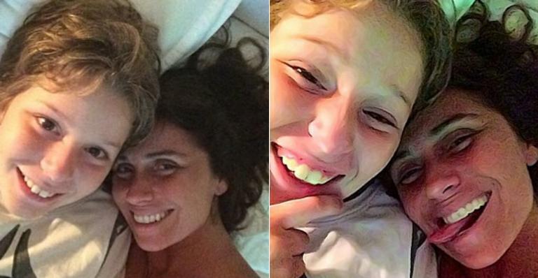 Sem maquiagem, Giovanna Antonelli faz caretas na cama no aniversário do filho
