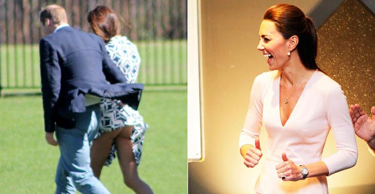 Traída pelo vento, Kate Middleton fica com o bumbum à mostra