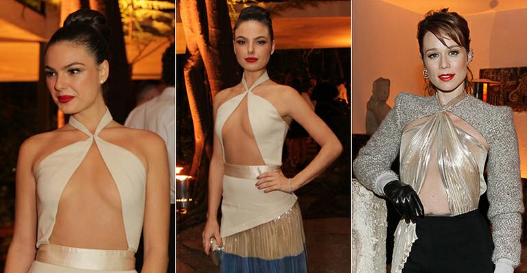 Ísis Valverde e Mariana Ximenes usam vestido com recorte triângulo, recurso que modela o corpo