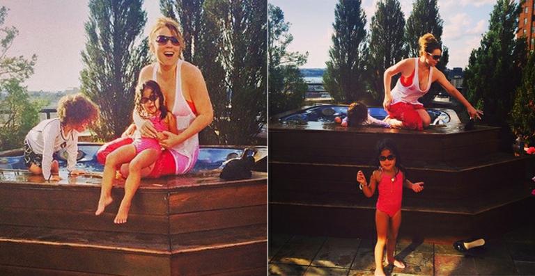 Mariah Carey entra de roupa na piscina com os filhos