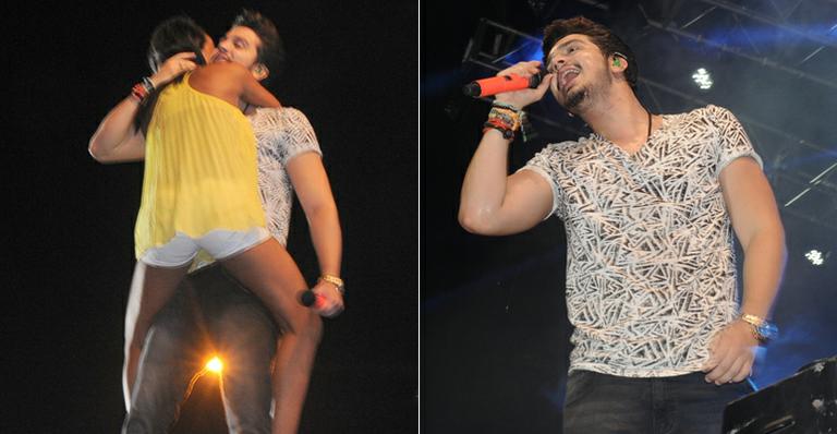Luan Santana é agarrado por fã em show em Salvador