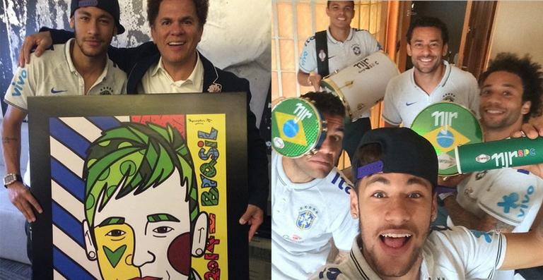 Neymar ganha quadro de Romero Britto e presentes de Alexandre Pires