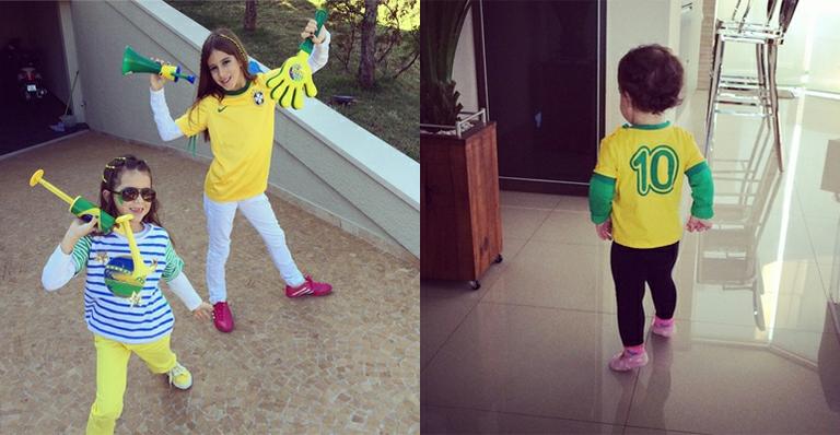 Filhas de Rodrigo Faro e Vera Viel entram em clima de Copa do Mundo