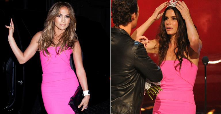 Jennifer Lopez e Sandra Bullock usam o mesmo vestido pink