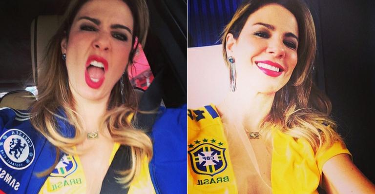 Luciana Gimenez usa camisa da seleção brasileira em jogo da Inglaterra