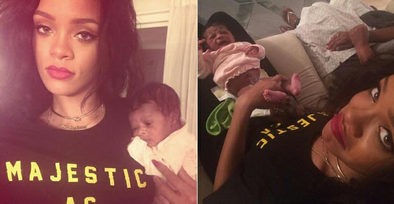 Rihanna publica foto trocando a fralda da priminha recém-nascida
