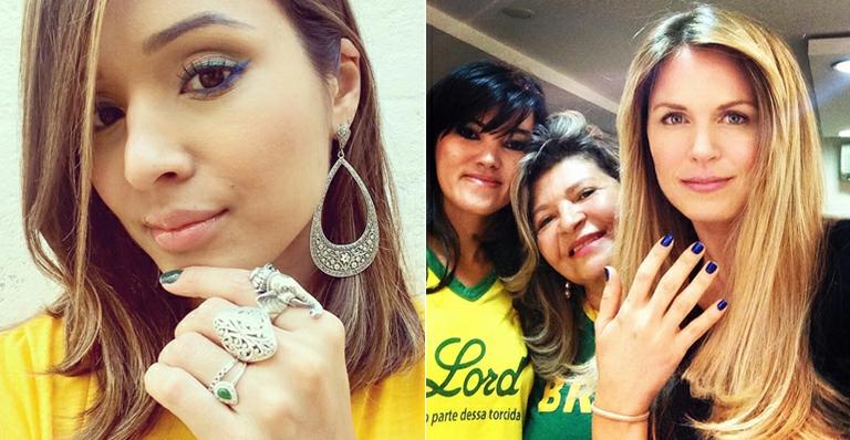 Thaíssa Carvalho e Susana Werner pintam as unhas com as cores da seleção