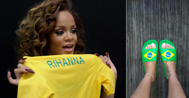 Na torcida! Rihanna usa chinelo com a bandeira do Brasil