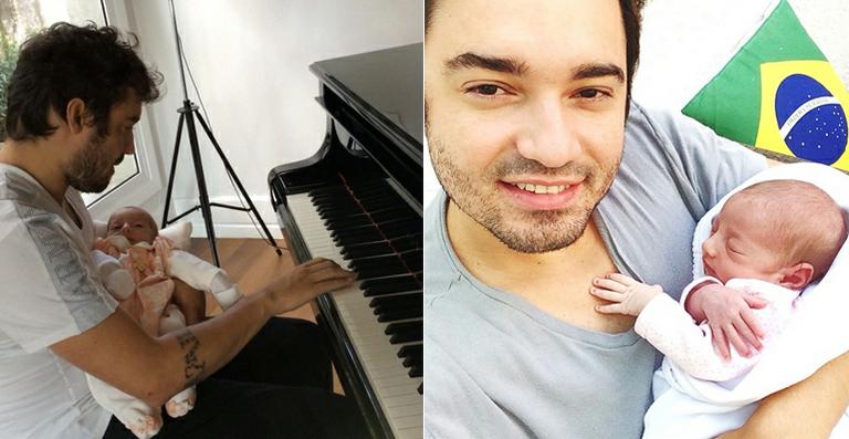 Papai, sertanejo Fernando toca piano com a filha no colo