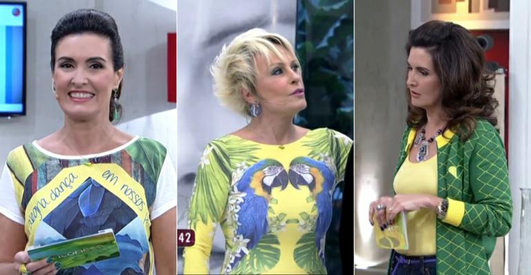 Ana Maria Braga e Fátima Bernardes ‘looks brasileiros’ durante a Copa