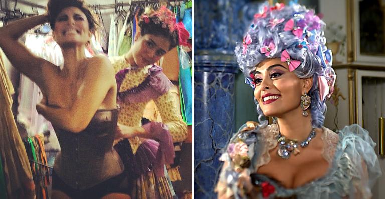 Juliana Paes “sofre” para apertar corset de sua personagem na novela
