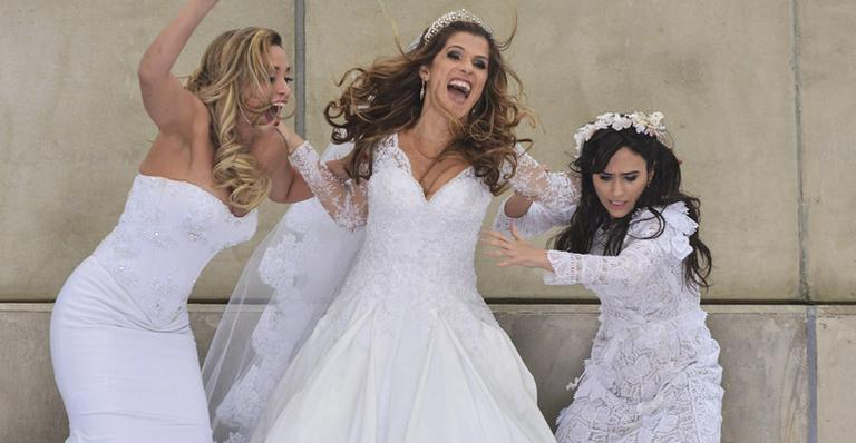 Tatá Werneck se veste de noiva no início das filmagens de ‘Loucas Pra Casar’